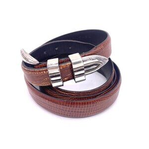 Remo Tulliani Leather Embossed Italian Calfskin Belt Adjustable Buckle Size 52